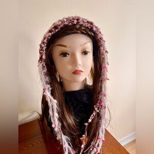 Handmade Crochet Headband – Pastoral Cottagecore Style with Braided Tassels